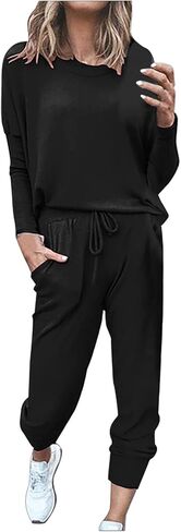 Lounge Sets for Women 2 Piece Sweatsuit Crewneck Sweatshirts High Waisted Jogger Pants Fall Travel Airport Outfits in Saudi Arabia
