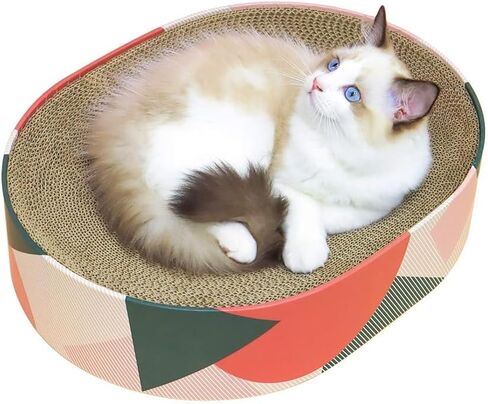 3 Pcs Cat Scratching Board with Box, 2 in 1 Cardboard Cat Scratchers Bed for Indoor Cats, Round Scratch Bowl with Thicker Double-Sided Pad for Cats' Scratch Need in Kuwait