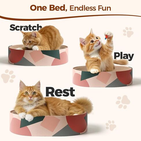 3 Pcs Cat Scratching Board with Box, 2 in 1 Cardboard Cat Scratchers Bed for Indoor Cats, Round Scratch Bowl with Thicker Double-Sided Pad for Cats' Scratch Need in Kuwait