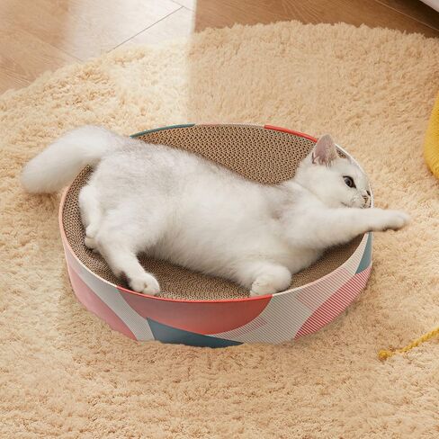 3 Pcs Cat Scratching Board with Box, 2 in 1 Cardboard Cat Scratchers Bed for Indoor Cats, Round Scratch Bowl with Thicker Double-Sided Pad for Cats' Scratch Need in Kuwait