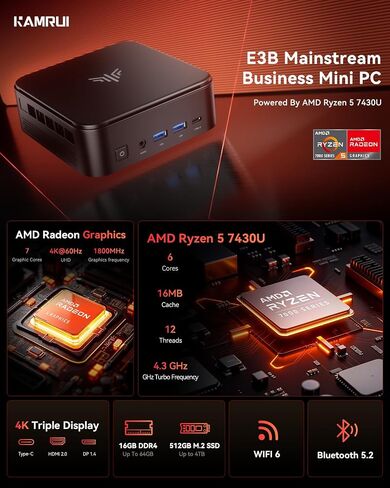 KAMRUI Mini Gaming PC, AMD Ryzen 7 5700U Mini PC E3B 32GB RAM 1TB SSD Mini Computers AMD Micro Desktop Computer Small Computer Support WiFi 6, BT5.2, Triple 4K Display for Office Home in Saudi Arabia