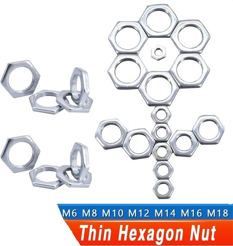 M6 M8 M10 M12 M14 M16 M18 Hexagon Thin Nut Nut Sway Tooth Ultra-Shin Nuts Senxagonal مسطح صغير (M18x1.5x3 (5pcs)) in Saudi Arabia