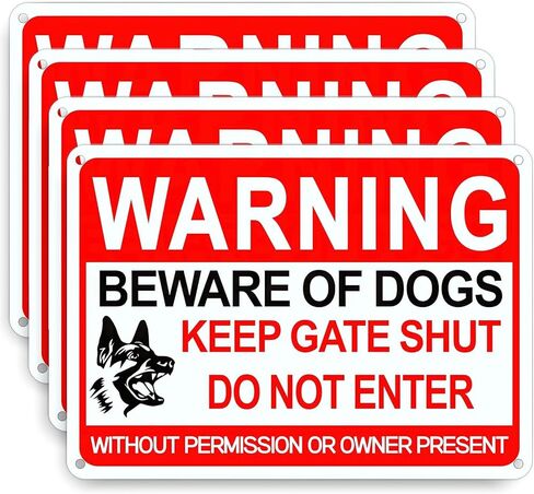 4 حزمة حذرة من علامة الكلب ، 12 × 8 بوصات ، مع مادة عاكسة ، شعار معدني مضاد للألومنيوم ، الحفاظ على الأبواب مغلقة ، خاصية خاصة دون علامات التسلل ، دائمة/مقاومة للطقس in Kuwait
