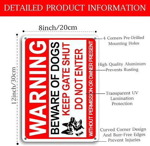 4 حزمة حذرة من علامة الكلب ، 12 × 8 بوصات ، مع مادة عاكسة ، شعار معدني مضاد للألومنيوم ، الحفاظ على الأبواب مغلقة ، خاصية خاصة دون علامات التسلل ، دائمة/مقاومة للطقس in Kuwait
