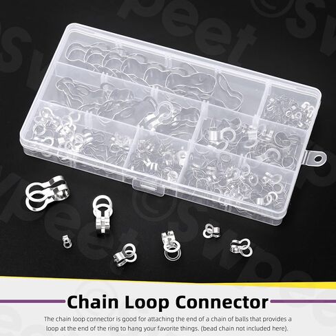 Swpeet 150Pcs 7 Sizes 2.4mm/ 3/3.2mm/ 4/4.5mm/ 5mm/ 6mm/ 8mm/ 10mm 304 Stainless Steel Ball Chain Connector Assortment Kit, Double Ring Style Link Loop Connection for Craft and Jewelry Making in Saudi Arabia