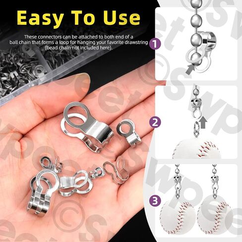 Swpeet 150Pcs 7 Sizes 2.4mm/ 3/3.2mm/ 4/4.5mm/ 5mm/ 6mm/ 8mm/ 10mm 304 Stainless Steel Ball Chain Connector Assortment Kit, Double Ring Style Link Loop Connection for Craft and Jewelry Making in Saudi Arabia