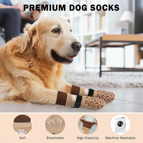 SCENEREAL Dog Socks to Prevent Licking Paws for Hardwood Floors, Anti Slip Long Dog Grip Socks for Cold/Hot Pavement, Dog Shoes Booties&Paw Protector for Small Medium Large Senior Dog, Pink S in Kuwait