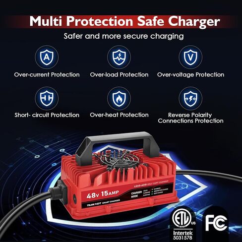 15 AMP GOLF CART ARCGER لـ 48 VOLT EZGO RXV & TXT LEAD ACD BATTERY مع قابس مثلث 3 أسنان ترقيته in Saudi Arabia