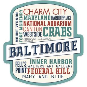 Die Cut Sticker Baltimore ، ماريلاند ، طباعة المدينة ، ملصق فينيل من 1 إلى 3 بوصات (ملصق مقاوم للماء للسيارات ، زجاجات المياه ، أجهزة الكمبيوتر المحمولة ، المبردات) ، صغيرة in Kuwait