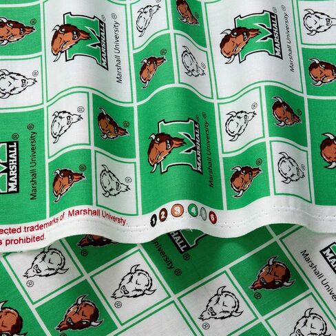 Sykel Enterprises NCAA Marshall Box Logo Fabric ، أخضر/أبيض ، نسيج من الفناء in Saudi Arabia