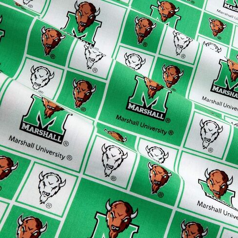 Sykel Enterprises NCAA Marshall Box Logo Fabric ، أخضر/أبيض ، نسيج من الفناء in Saudi Arabia