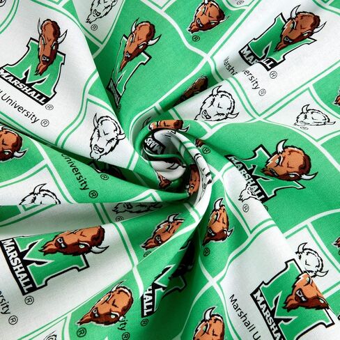 Sykel Enterprises NCAA Marshall Box Logo Fabric ، أخضر/أبيض ، نسيج من الفناء in Saudi Arabia