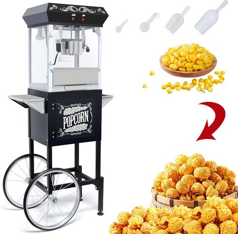 Vintage Popcorn Machine with Cart, 12oz Popper Stainless-Steel Kettle & Warming Light, Makes Up to 60 Cups, Ideal for Family Gatherings, Movie Theaters & Amusement Parks, Red in Kuwait