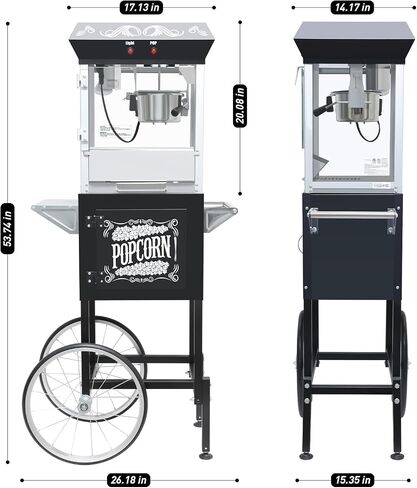 Vintage Popcorn Machine with Cart, 12oz Popper Stainless-Steel Kettle & Warming Light, Makes Up to 60 Cups, Ideal for Family Gatherings, Movie Theaters & Amusement Parks, Red in Kuwait