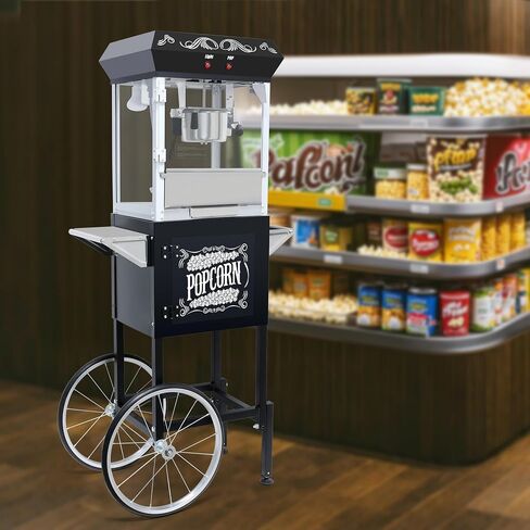 Vintage Popcorn Machine with Cart, 12oz Popper Stainless-Steel Kettle & Warming Light, Makes Up to 60 Cups, Ideal for Family Gatherings, Movie Theaters & Amusement Parks, Red in Kuwait