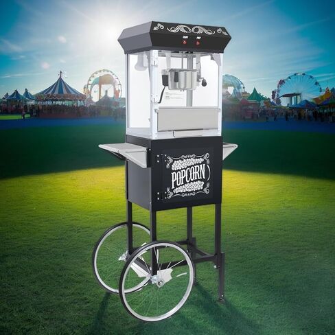 Vintage Popcorn Machine with Cart, 12oz Popper Stainless-Steel Kettle & Warming Light, Makes Up to 60 Cups, Ideal for Family Gatherings, Movie Theaters & Amusement Parks, Red in Kuwait