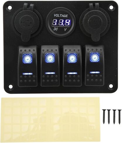 4 LED Rocker Switch Panel Circuit Breaker USB Power Adapter Voltmeter for Boat Truck RV Yacht in Saudi Arabia