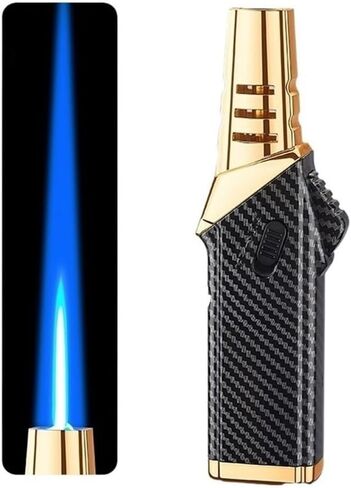 2024 Windproof Straight Torch Blue Flame Lighter, Rechargeable Torch Lighter, Butane Rechargeable Torch Lighter (Butane not Included)(Fiber) in Saudi Arabia