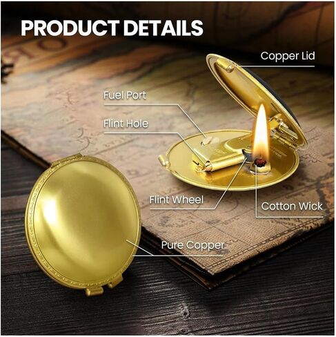 Metal Wick Lighter, Pure Copper Lighter, Retro Lighter, Automatic Ignition Tubular Lighter, Recyclable Lighter Oil, Antique Kerosene Lighter, Suitable for Men and Women as Gifts(Brass) in Saudi Arabia