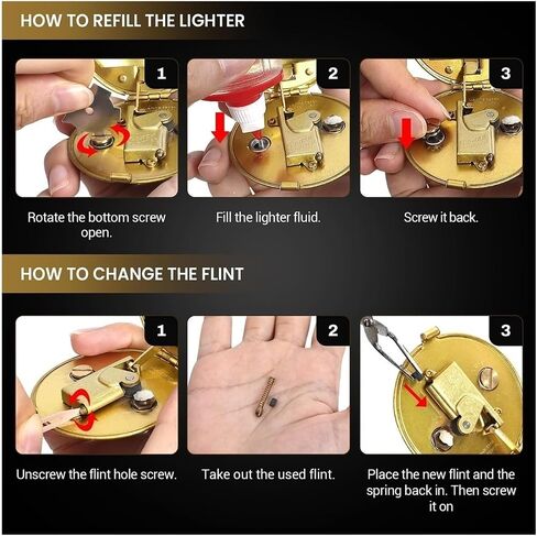Metal Wick Lighter, Pure Copper Lighter, Retro Lighter, Automatic Ignition Tubular Lighter, Recyclable Lighter Oil, Antique Kerosene Lighter, Suitable for Men and Women as Gifts(Brass) in Saudi Arabia