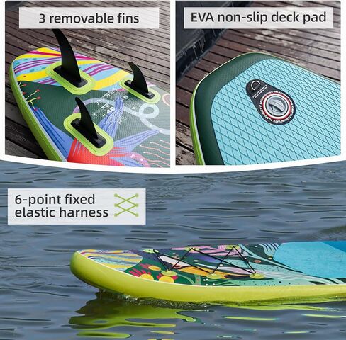 10'6"Inflatable Stand Up Paddle Board Ultra Portable-Lightweight & Stable|All-in-One Kit w/Aluminum Paddle, Dual-Action Pump & Backpack|Lakes & Oceans Ready for Family Recreation by Aquajourney in Saudi Arabia