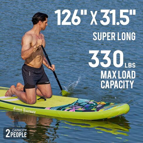 10'6"Inflatable Stand Up Paddle Board Ultra Portable-Lightweight & Stable|All-in-One Kit w/Aluminum Paddle, Dual-Action Pump & Backpack|Lakes & Oceans Ready for Family Recreation by Aquajourney in Saudi Arabia