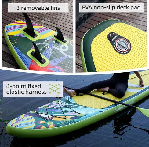 10'6"Inflatable Stand Up Paddle Board Ultra Portable-Lightweight & Stable|All-in-One Kit w/Aluminum Paddle, Dual-Action Pump & Backpack|Lakes & Oceans Ready for Family Recreation by Aquajourney in Saudi Arabia