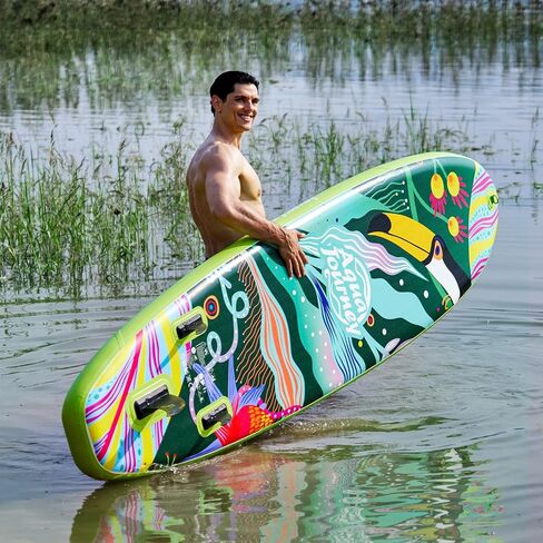 10'6"Inflatable Stand Up Paddle Board Ultra Portable-Lightweight & Stable|All-in-One Kit w/Aluminum Paddle, Dual-Action Pump & Backpack|Lakes & Oceans Ready for Family Recreation by Aquajourney in Saudi Arabia