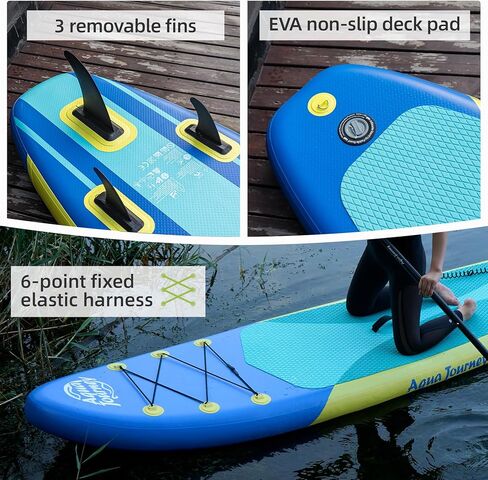 10'6"Inflatable Stand Up Paddle Board Ultra Portable-Lightweight & Stable|All-in-One Kit w/Aluminum Paddle, Dual-Action Pump & Backpack|Lakes & Oceans Ready for Family Recreation by Aquajourney in Kuwait