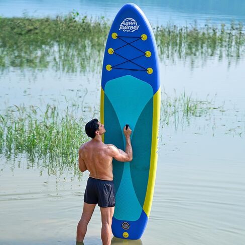 10'6"Inflatable Stand Up Paddle Board Ultra Portable-Lightweight & Stable|All-in-One Kit w/Aluminum Paddle, Dual-Action Pump & Backpack|Lakes & Oceans Ready for Family Recreation by Aquajourney in Kuwait