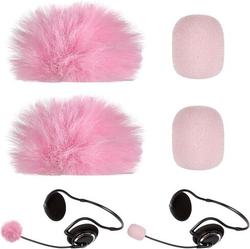 4 Pieces Mini Pink Microphone Windscreen, High-Density Headset Foam Mic Covers Windshield Lapel Headset Microphone Foam and Furry Cover for Lavalier Microphones, Noise Reduction in Saudi Arabia