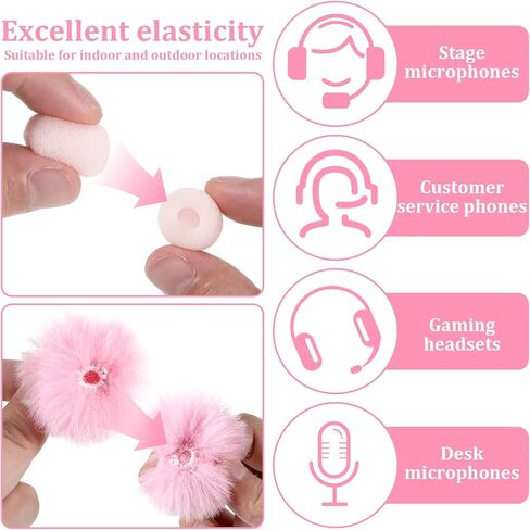 4 Pieces Mini Pink Microphone Windscreen, High-Density Headset Foam Mic Covers Windshield Lapel Headset Microphone Foam and Furry Cover for Lavalier Microphones, Noise Reduction in Saudi Arabia