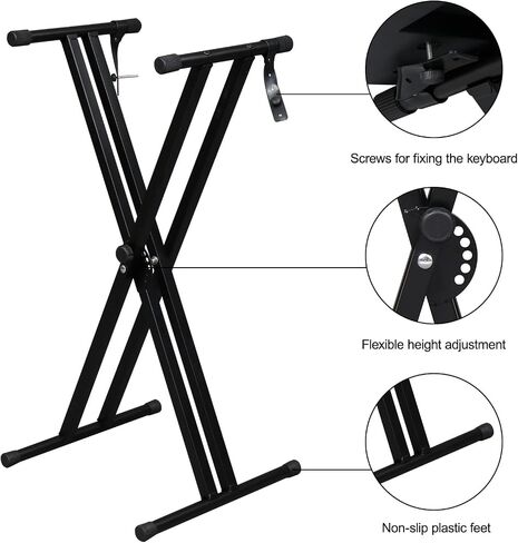 Double X Keyboard Stand and Bench Set, Heavy-Duty Adjustable Height Digital Piano Keyboard Stand with Locking Straps(Black) in Saudi Arabia