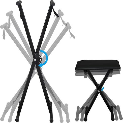 Double X Keyboard Stand and Bench Set, Heavy-Duty Adjustable Height Digital Piano Keyboard Stand with Locking Straps(Black) in Saudi Arabia