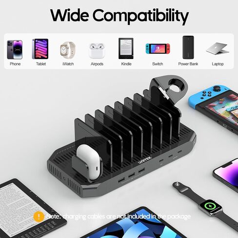Unitek USB Charging Station, 10 USB Fast Ports Charge Docking Station and Adjustable Dividers, Multi Device Charger Organizer Compatible with iPad, iPhone, Tablet and Cell Phone in Kuwait