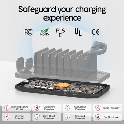 Unitek USB Charging Station, 10 USB Fast Ports Charge Docking Station and Adjustable Dividers, Multi Device Charger Organizer Compatible with iPad, iPhone, Tablet and Cell Phone in Kuwait