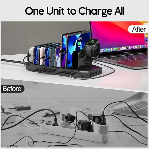 Unitek USB Charging Station, 10 USB Fast Ports Charge Docking Station and Adjustable Dividers, Multi Device Charger Organizer Compatible with iPad, iPhone, Tablet and Cell Phone in Kuwait