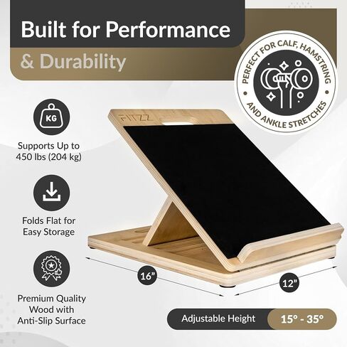 Fitzz Portable Wooden Slant Board لتمديد العجل - لوحات مائلة للتمرين - لوحة مائلة من نقالة العجل ، ولوحة المنحدر لمقالة الساق ، نقالة أوتارينج - لوحة التمدد الشاملة in Saudi Arabia