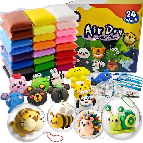 Air Dry Clay Kit,24 Colors Modeling Clay with 5 Sculpting Tools,4 Plastic Balls,Ball Chains and Tutorials,Foam Clay,Model Magic Clay - DIY Present for Boys & Girls in Saudi Arabia