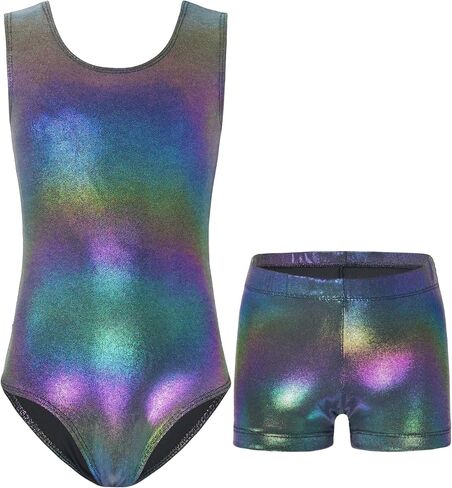 Nymphperi Gymnastics Leotard for Girls Size 6-7 Years Old Purple Orchid Tumbling Outfit with Shorts Little Kids Dance in Saudi Arabia
