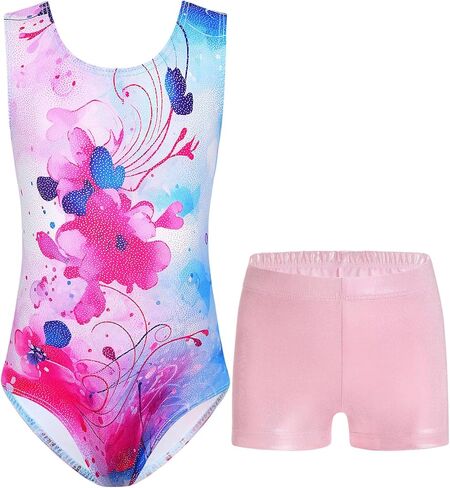 Nymphperi Gymnastics Leotard for Girls Size 6-7 Years Old Purple Orchid Tumbling Outfit with Shorts Little Kids Dance in Kuwait