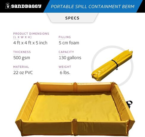 Sandbaggy 4 ft x 4 ft Portable Spill Containment Berm - Flexible, Collapsible - Temporary and Secondary Containment - 130 Gallon Capacity (1, 4 ft x 4 ft) in Saudi Arabia
