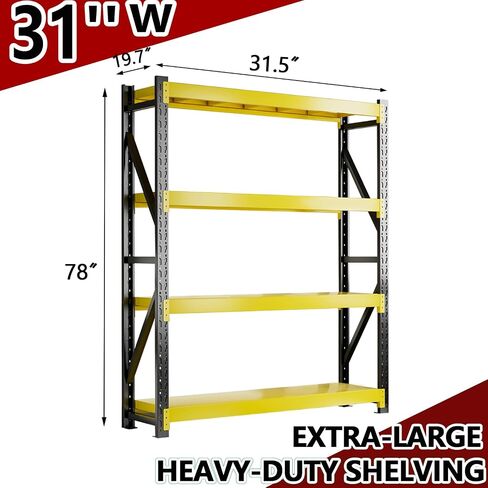 3000LBS Heavy-Duty Garage Shelving, 31.5" W Metal Shelves, 4-Tier Adjustable Garage Shelving Units, Storage Racks for Warehouse, Workshop in Saudi Arabia