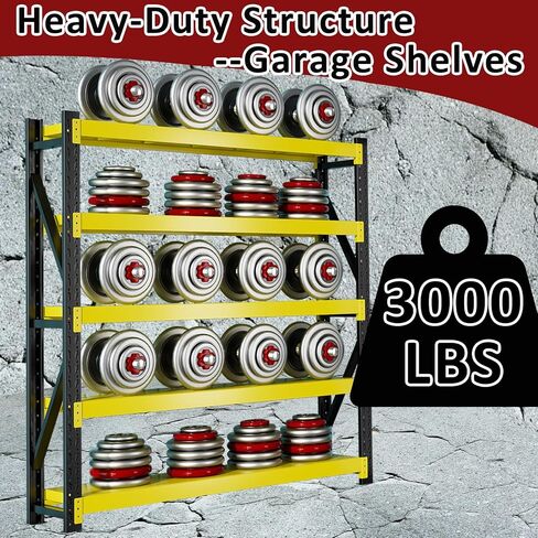 3000LBS Heavy-Duty Garage Shelving, 31.5" W Metal Shelves, 4-Tier Adjustable Garage Shelving Units, Storage Racks for Warehouse, Workshop in Saudi Arabia