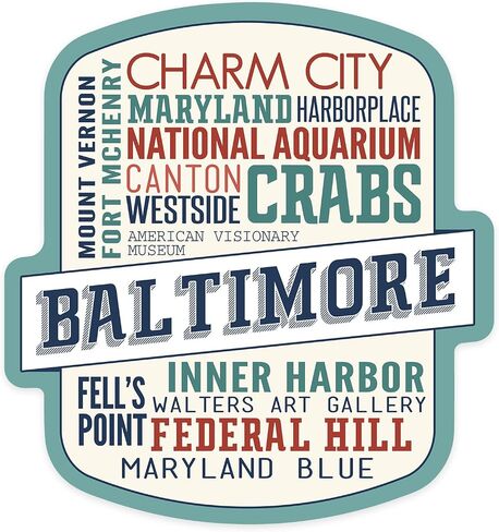 Die Cut Sticker Baltimore, Maryland, City Typography, Vinyl Sticker 1 to 3 inches (Waterproof Decal for Cars, Water Bottles, Laptops, Coolers), Small in Saudi Arabia