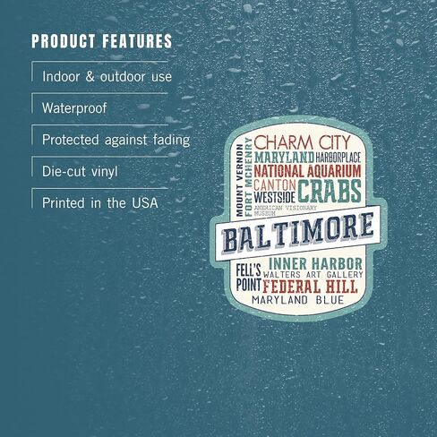 Die Cut Sticker Baltimore, Maryland, City Typography, Vinyl Sticker 1 to 3 inches (Waterproof Decal for Cars, Water Bottles, Laptops, Coolers), Small in Saudi Arabia
