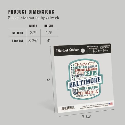 Die Cut Sticker Baltimore, Maryland, City Typography, Vinyl Sticker 1 to 3 inches (Waterproof Decal for Cars, Water Bottles, Laptops, Coolers), Small in Saudi Arabia