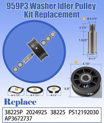 959P3 Washer Idler Lever and Belt kit Replacement for ALLIANCE Laundry Systems Speed Queen SWNYC2HP115TW02 LWN432SP113TW01,Washing Machine Idler Lever and Belt Tensioner Kit Replace 2020782 in Saudi Arabia