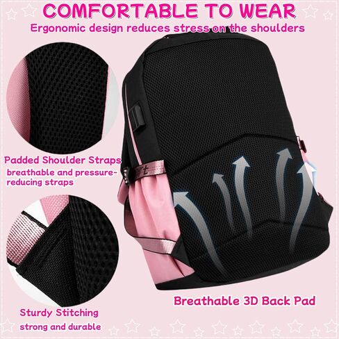 4 Pcs Girls Backpack Bookbag with Lunch Box and Case,17 Inch Teen Girls Kids Boys Pink Backpacks for Primary Middle School in Kuwait