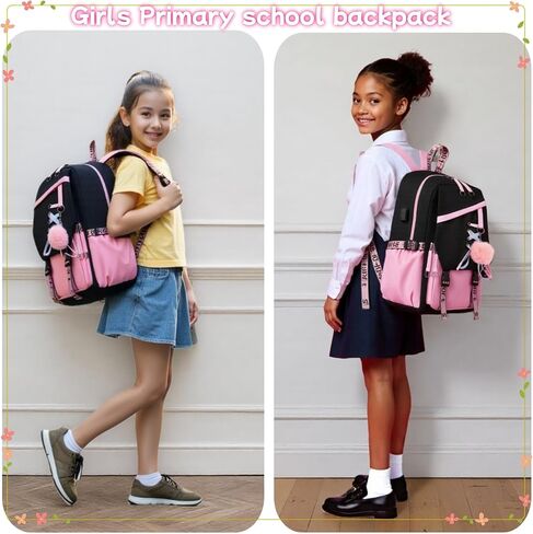 4 Pcs Girls Backpack Bookbag with Lunch Box and Case,17 Inch Teen Girls Kids Boys Pink Backpacks for Primary Middle School in Kuwait